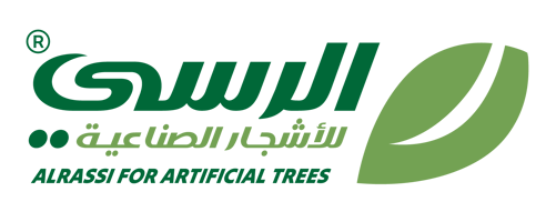 شعار متجر الرسي للأشجار الصناعية والنباتات ومستلزمات ديكور المنزل.
